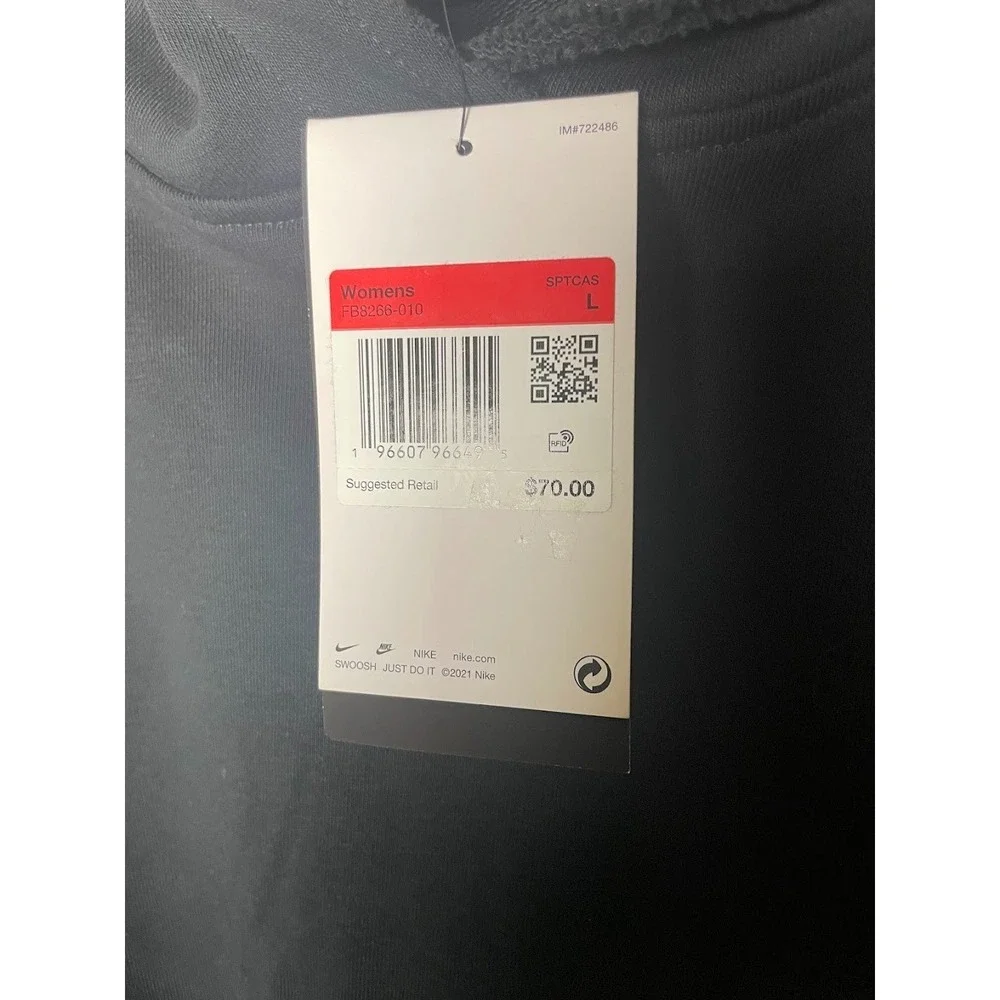 Nike Women's Crop Top Pullover Hoodie Sweater Black Center Swoosh Size Large NWT